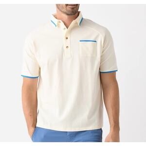 Mañana Men’s Lake Polo Sz M White Blue Contrast Stretch Preppy Golf Beach Travel